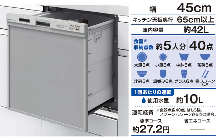 浅型 三菱電機 EW45R2SRA | ビルトイン食器洗い乾燥機 | エディオン