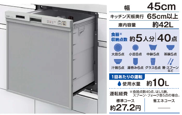 浅型 三菱電機 EW45R2SRA | ビルトイン食器洗い乾燥機 | エディオン 