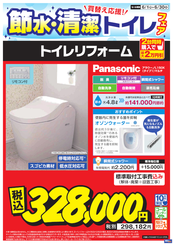 Panasonic トイレ アラウーノL150K （タイプ1）マルチ