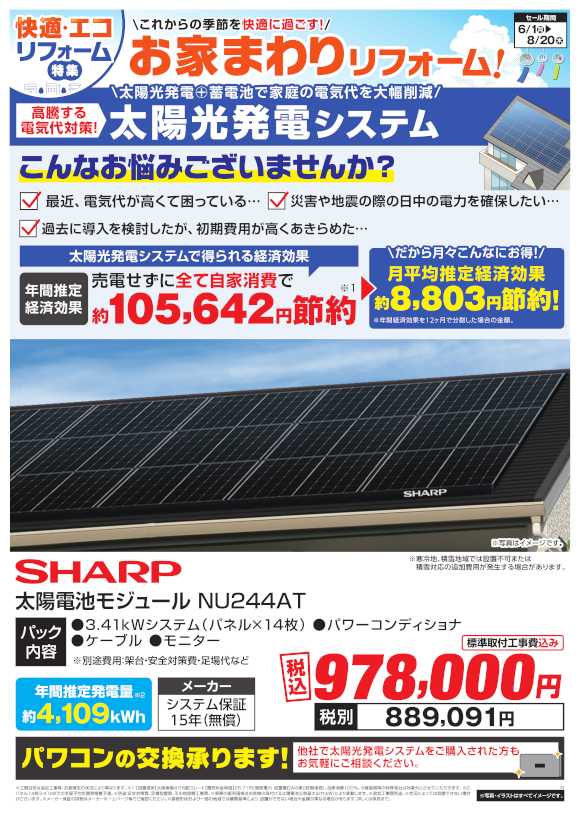 SHARP 太陽光発電システム 太陽電池モジュール NU244AT