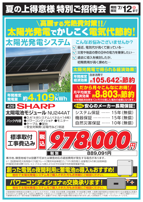 ㉚太陽光発電システム SHARP 太陽電池モジュール NU244AT